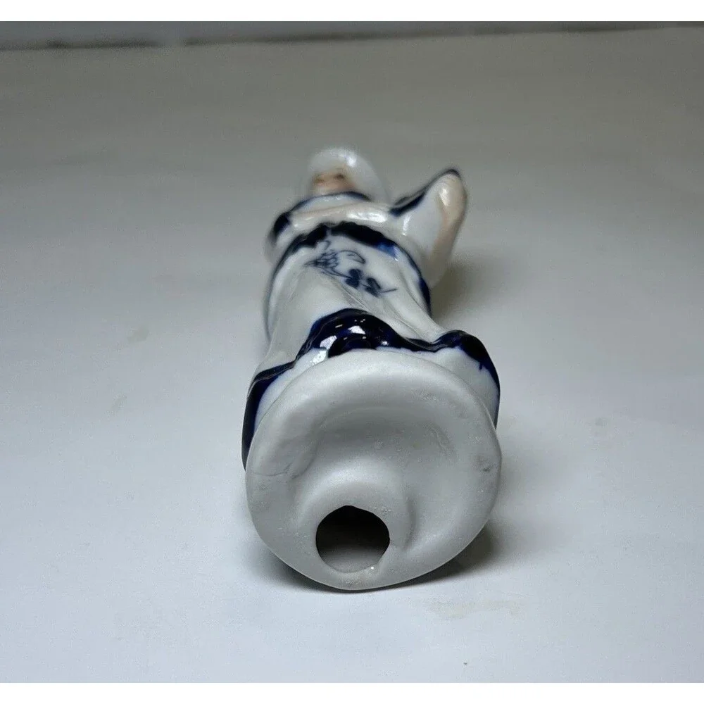 Vintage Victorian/Colonial Porcelain Lady Playing Instrument Figurine White/Blue